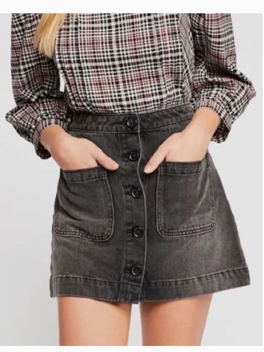 Free People We The Free Don’t Get Me Wrong Denim Boho Mini Skirt Size 29